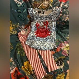 Brand New Mud Pie Crab Tunic and Legging Set Blue & Red Size 12-18 months